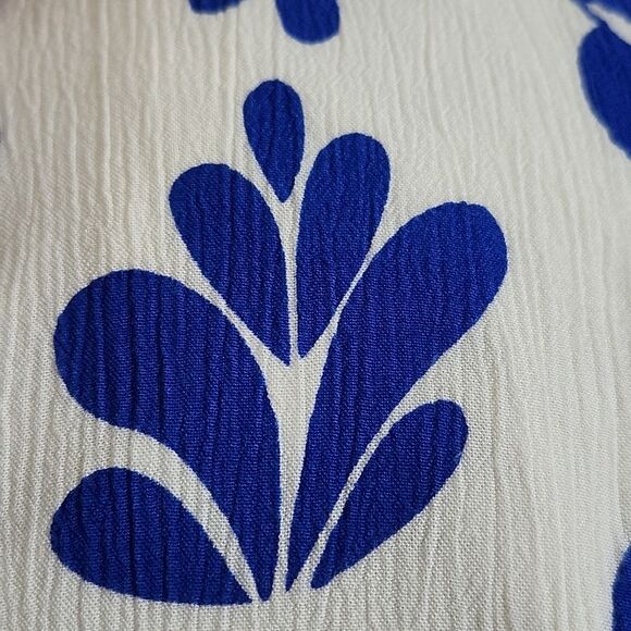 Japna Boho Bohemian Empire Waist V-Neck White & Blue Mini Dress, S - Picture 7 of 7